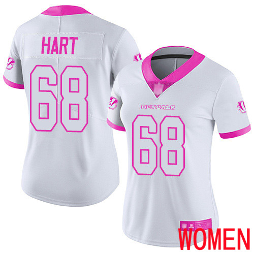 Cincinnati Bengals Limited White Pink Women Bobby Hart Jersey NFL Footballl #68 Rush Fashion->women nfl jersey->Women Jersey